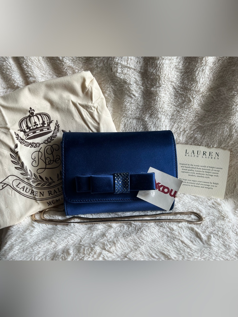 ❤️ Lauren Ralph Lauren Navy Blue Bow-Accent Evening Dressy Crossbody Handbag NWT